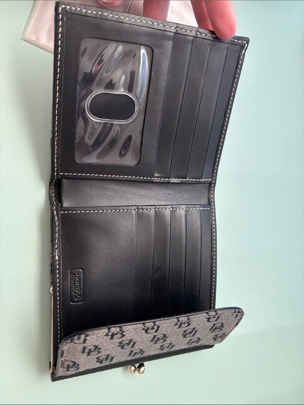 Dooney & Bourke Gray and Black Signature Compact Wallet